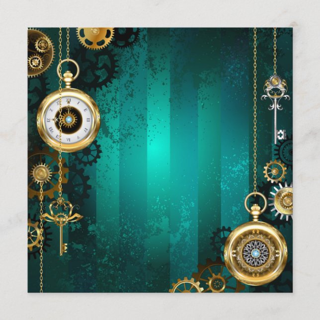 Steampunk Jewellery Watch on a Green Background Advice Card (Front)