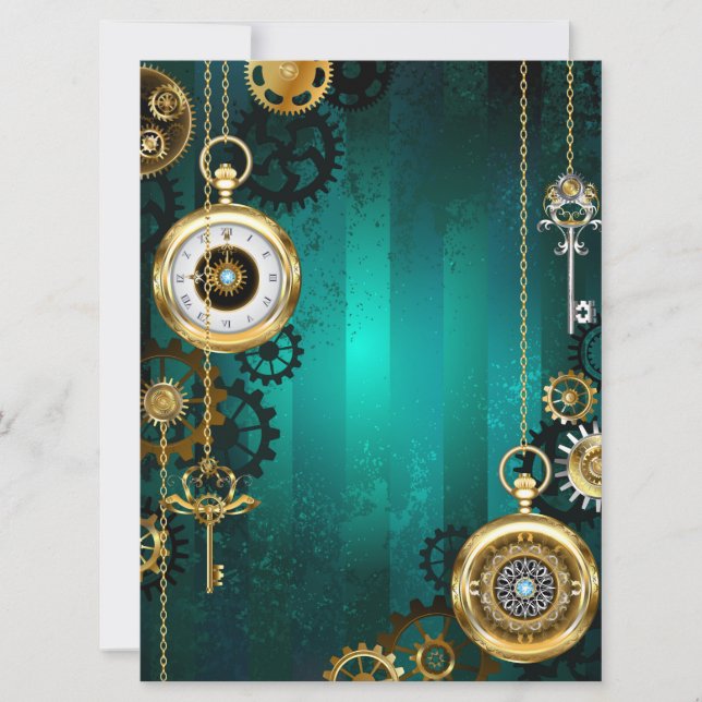 Steampunk Jewellery Watch on a Green Background Announcement (Front)