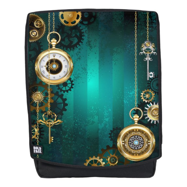 Steampunk Jewellery Watch on a Green Background Backpack (Front)