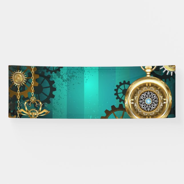 Steampunk Jewellery Watch on a Green Background Banner (Horizontal)