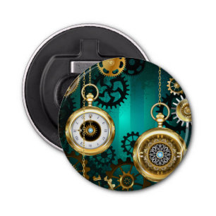 Steampunk Jewellery Watch on a Green Background Bottle Opener