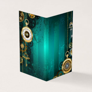 Steampunk Jewellery Watch on a Green Background Business Card