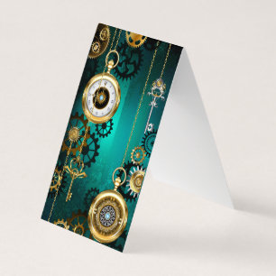 Steampunk Jewellery Watch on a Green Background Business Card