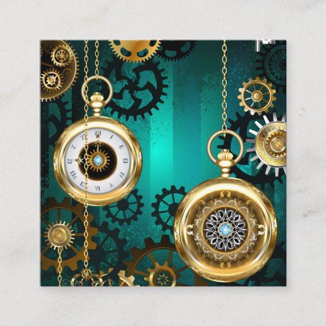Steampunk Jewellery Watch on a Green Background Calling Card (Front)