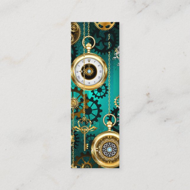 Steampunk Jewellery Watch on a Green Background Calling Card (Front)