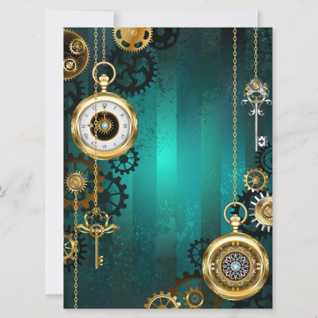 Steampunk Jewellery Watch on a Green Background Card (Front)