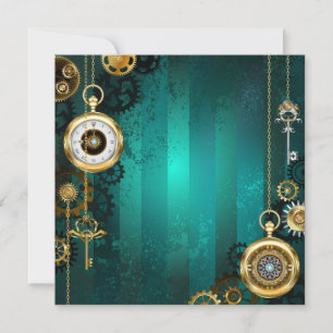 Steampunk Jewellery Watch on a Green Background Card