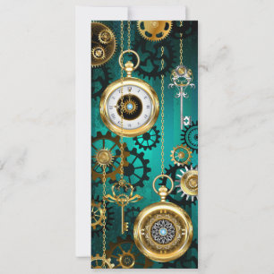Steampunk Jewellery Watch on a Green Background Card