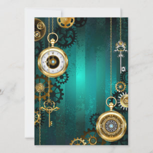 Steampunk Jewellery Watch on a Green Background Card