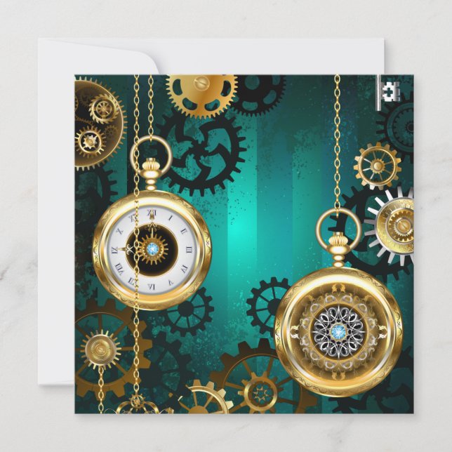 Steampunk Jewellery Watch on a Green Background Card (Front)