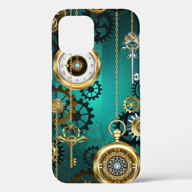 Steampunk Jewellery Watch on a Green Background Case-Mate iPhone Case (Back)