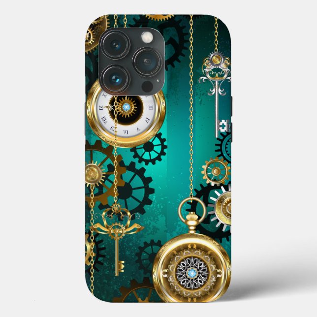 Steampunk Jewellery Watch on a Green Background Case-Mate iPhone Case (Back)