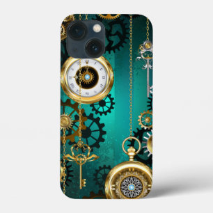 Steampunk Jewellery Watch on a Green Background iPhone 13 Mini Case