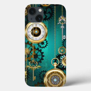 Steampunk Jewellery Watch on a Green Background iPhone 13 Case