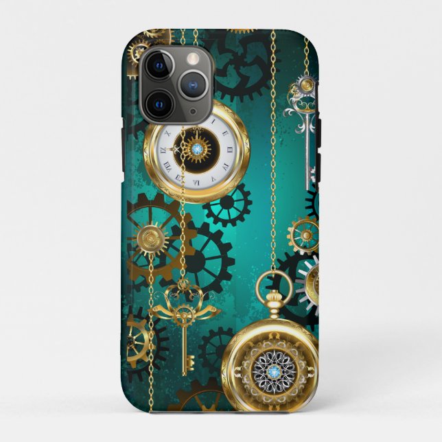 Steampunk Jewellery Watch on a Green Background Case-Mate iPhone Case (Back)