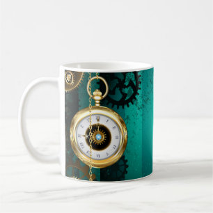 Steampunk Jewellery Watch on a Green Background Coffee Mug