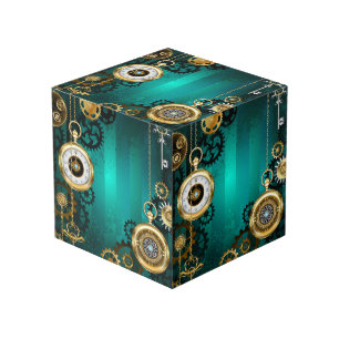 Steampunk Jewellery Watch on a Green Background Cube