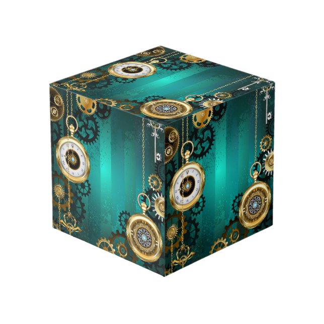 Steampunk Jewellery Watch on a Green Background Cube (Front Angled)