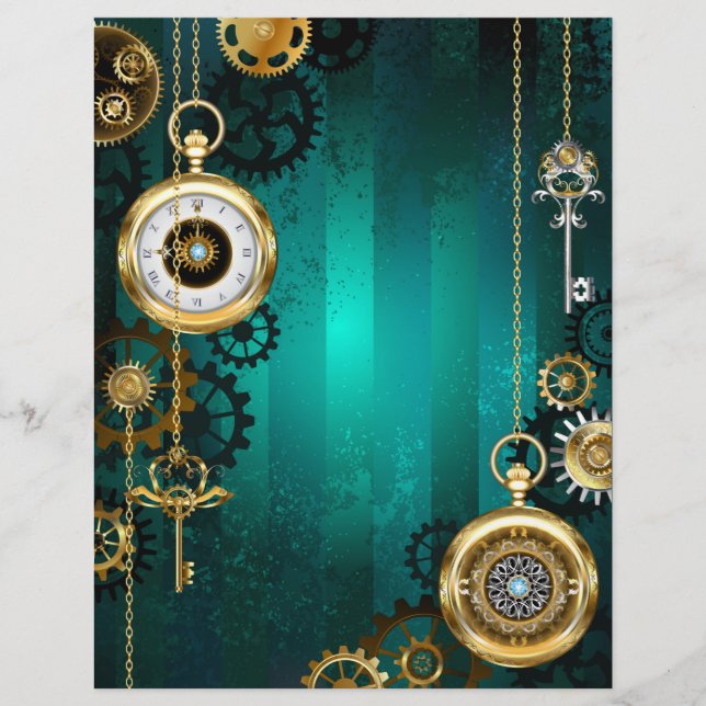 Steampunk Jewellery Watch on a Green Background Custom Letterhead (Front)