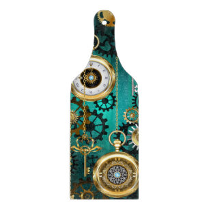 Steampunk Jewellery Watch on a Green Background Cutting Board