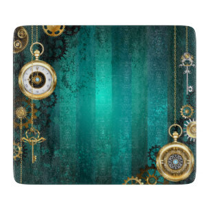 Steampunk Jewellery Watch on a Green Background Cutting Board