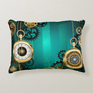 Steampunk Jewellery Watch on a Green Background Decorative Cushion