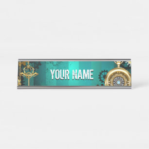 Steampunk Jewellery Watch on a Green Background Desk Name Plate