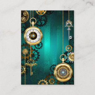 Steampunk Jewellery Watch on a Green Background Discount Card