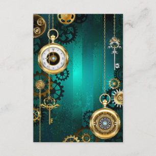 Steampunk Jewellery Watch on a Green Background Enclosure Card