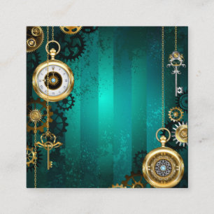 Steampunk Jewellery Watch on a Green Background Enclosure Card