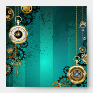 Steampunk Jewellery Watch on a Green Background Envelope