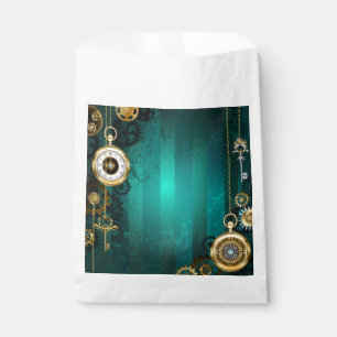 Steampunk Jewellery Watch on a Green Background Favour Bag
