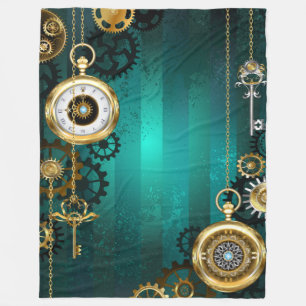 Steampunk Jewellery Watch on a Green Background Fleece Blanket