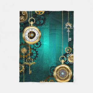 Steampunk Jewellery Watch on a Green Background Fleece Blanket