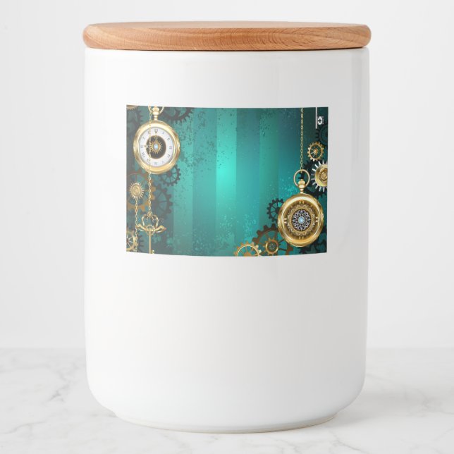 Steampunk Jewellery Watch on a Green Background Food Label (Front)