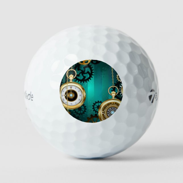 Steampunk Jewellery Watch on a Green Background Golf Balls (Front)