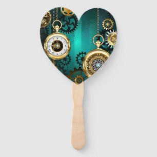 Steampunk Jewellery Watch on a Green Background Hand Fan
