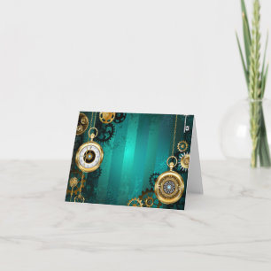 Steampunk Jewellery Watch on a Green Background Holiday Card