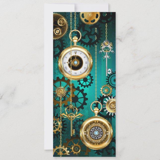 Steampunk Jewellery Watch on a Green Background Holiday Card (Front)