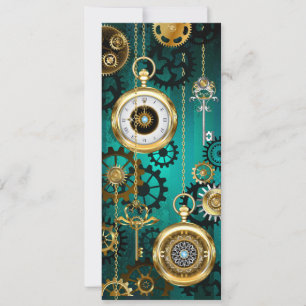 Steampunk Jewellery Watch on a Green Background Holiday Card