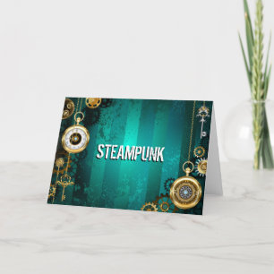 Steampunk Jewellery Watch on a Green Background Holiday Card
