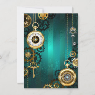 Steampunk Jewellery Watch on a Green Background Invitation