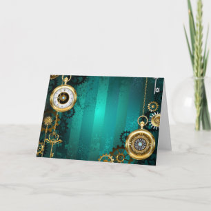 Steampunk Jewellery Watch on a Green Background Invitation