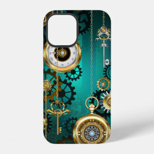 Steampunk Jewellery Watch on a Green Background iPhone 12 Case