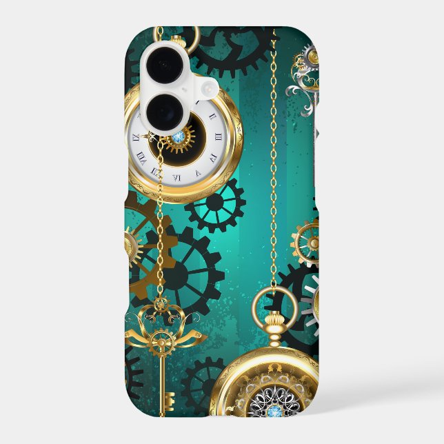 Steampunk Jewellery Watch on a Green Background iPhone Case (Back)