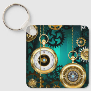 Steampunk Jewellery Watch on a Green Background Key Ring