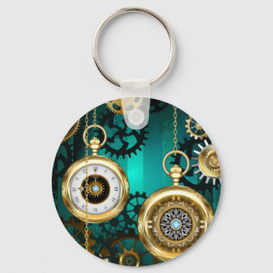 Steampunk Jewellery Watch on a Green Background Key Ring