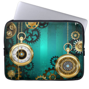 Steampunk Jewellery Watch on a Green Background Laptop Sleeve