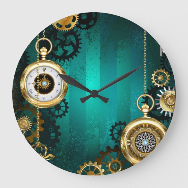 Steampunk Jewellery Watch on a Green Background Large Clock (Front)