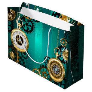 Steampunk Jewellery Watch on a Green Background Large Gift Bag